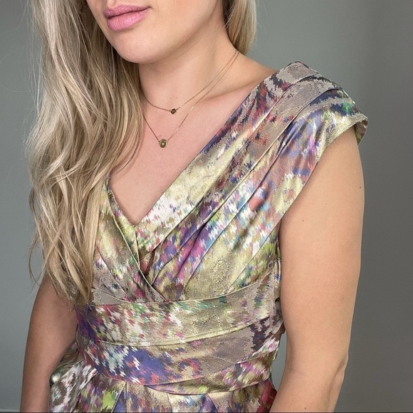 Monique Lhuillier Gold Purple Green Dress size 10 - Picture 6 of 16